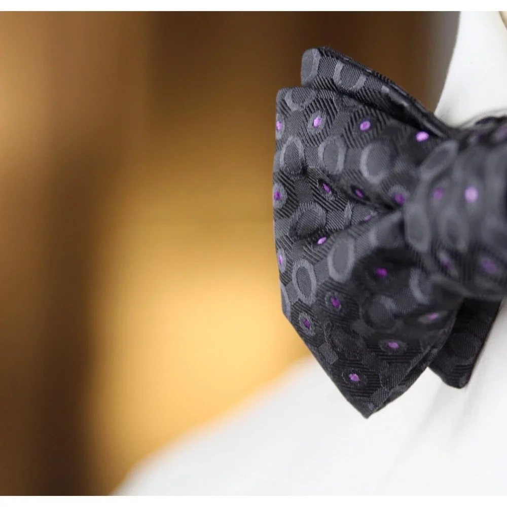 Men's Self-tied Bow‎ Tie 100%Silk Grey Purple Ornament S732BC